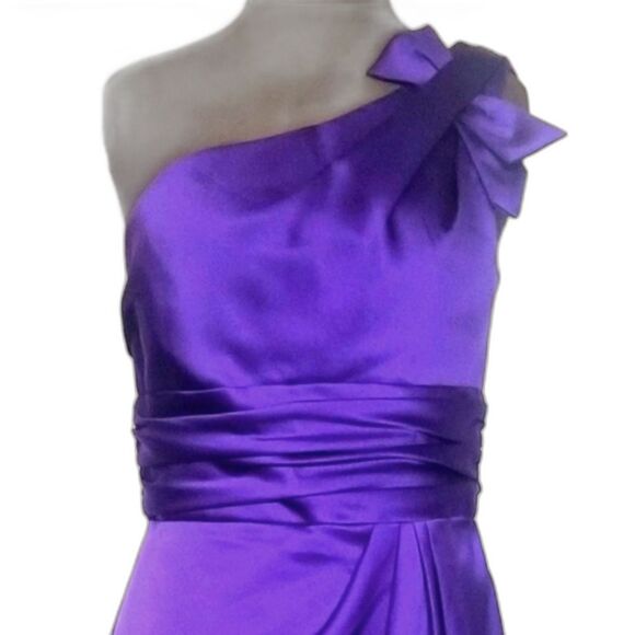 Davids Bridal Elegant One Shoulder Purple Midi Dress, NWOT, Size 8 - Picture 2 of 9